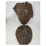 Pair of signed Jerry Coker scrap metal on wood