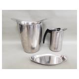 3pc stainless steel pitcher, tray, and ice bucket