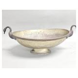Vintage hammered brass footed bowl with swan