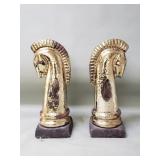 Pair of ceramic trojan style horses