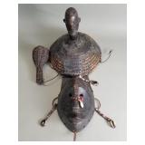 Vintage African carved wood and wicker c