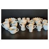 17pc vintage Fenton hobnail milk glass, creamer,