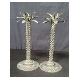 Pair of contemporary tin palm tree candlesticks
