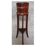 Vintage oak and brass plant stand