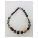 Wood, coral, amber and turquoise beaded necklace
