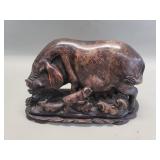 Vintage Asian carved stone sculpture with wood