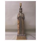Medieval-style terracotta figural table lamp