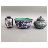 Japanese ceramic vase, Cloisonnï¿½ lidded jar and