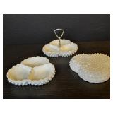 3 vintage Fenton hobnail 3 section relish dishes