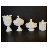 4pc Fenton lidded candy/nut dish hobnail