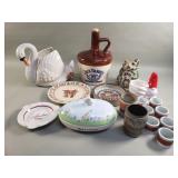 Group of pottery pitcher, ceramic swan bowl,