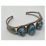 Vintage silver cuff bracelet with turquoise stones