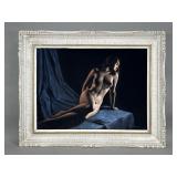 Signed Jay Matignas oil on velvet nude portrait