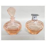 Vintage Art Deco etched peach glass perfume