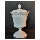 Large vintage Fenton hobnail footed urn milk glass
