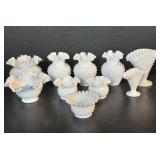 10pc vintage Fenton hobnail milk glass vases