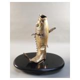 Vintage brass carp fish figurine with stand