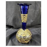 Vintage cobalt blue glass vase with raised