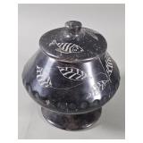 Vintage etched pottery trinket jar