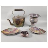 Group of brass and copper: enamel floral
