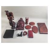 Group of carved wood figurines and stands