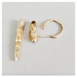 2 vintage 14k gold pendants and a hoop earring