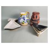 Group of nut dishes, pottery coin bank,