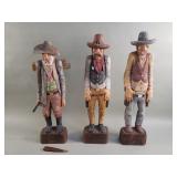 3 vintage carved wood hand painted figurines