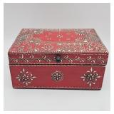 Hand-painted red decorative trinket box