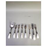 8 vintage forks with sterling silver bands and