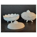 Vintage Fenton hobnail lidded/ footed candy dishes