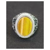 Sterling silver and tiger-eye ring.