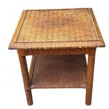 Vintage wood rattan side table
