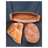 Three vintage monkey pod wood serving trays