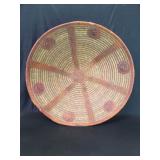 Large African hand woven palm fiber and leather