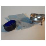 Cartier sterling silver salt cellar & blue glass