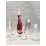 Group of vintage crystal and glass decanters,