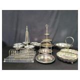 Group of silver plate snack trays, bowls, etc