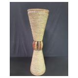 Contemporary wood and wicker hourglass shape stand