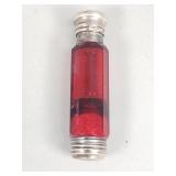 Antique ruby glass double ended silver cap