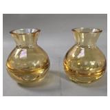 Pair of golden amber art glass vases