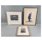 Pair of vintage engravings and one etching