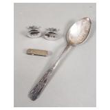Sterling silver cuff links, Anson tie clip, and