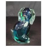 Hand blown glass dog figure bud vase
