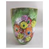Vintage enamel floral copper vase