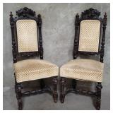 Pair of antique French hand carved walnut chairs
