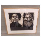 Signed Joyce Sills "A couple" woodcut print