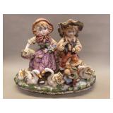 Large Capodimonte "Boy & Girl Swan Lake"