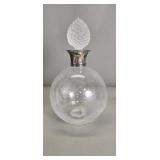 Signed silver neck etched glass decanter