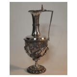 Vintage ornate repousse cherub ewer silver plate